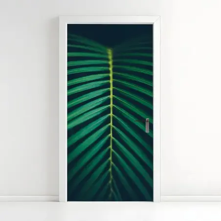 Adesivo per porta foglia di palma tropicale in dettaglio • Wallissimo®