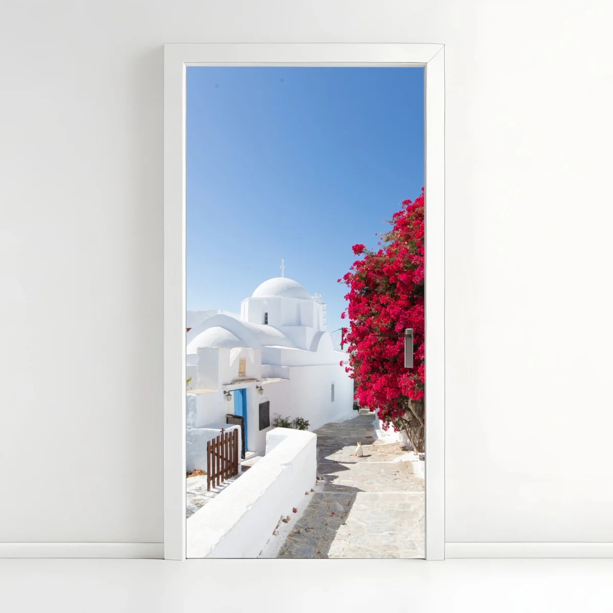 Adesivo per porta scorcio mediterraneo fiorito • Wallissimo® Adesivo per porta scorcio mediterraneo fiorito • Wallissimo®