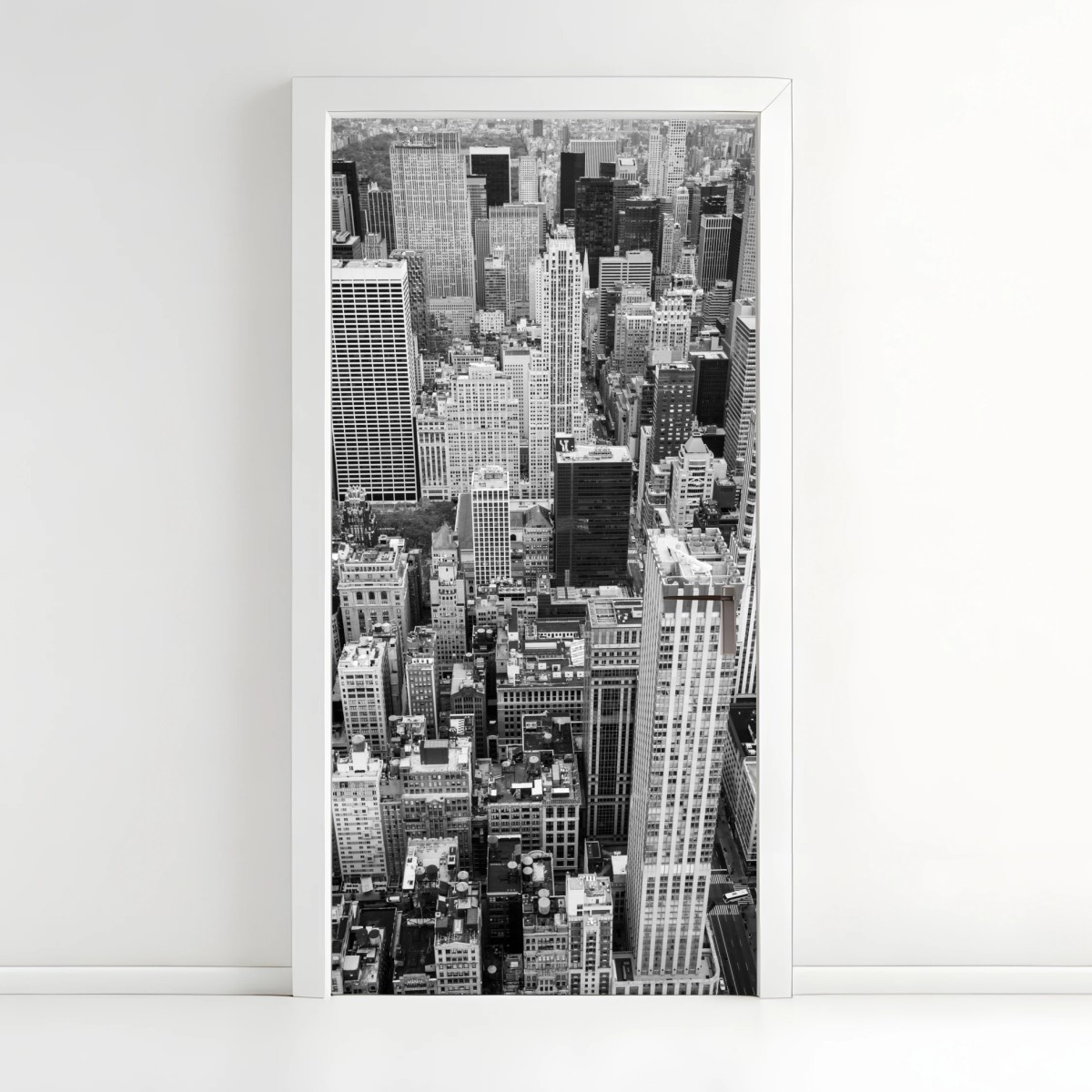 Adesivo per porta vista aerea di Manhattan in bianco e nero • Wallissimo®