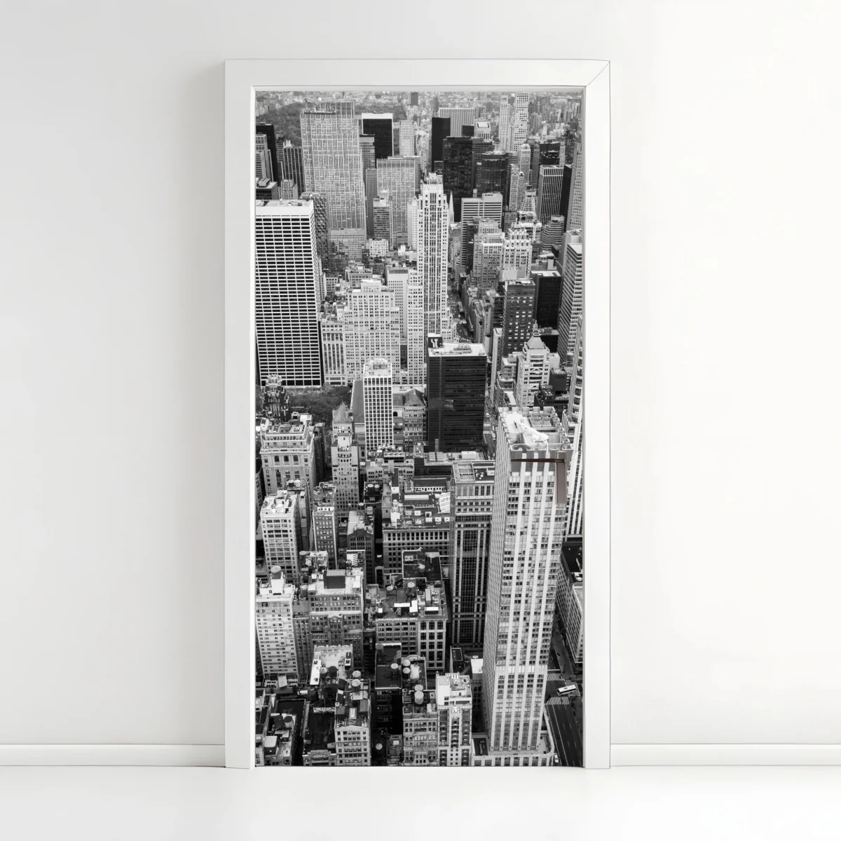 Adesivo per porta vista aerea di Manhattan in bianco e nero • Wallissimo® Adesivo per porta vista aerea di Manhattan in bianco e nero • Wallissimo®