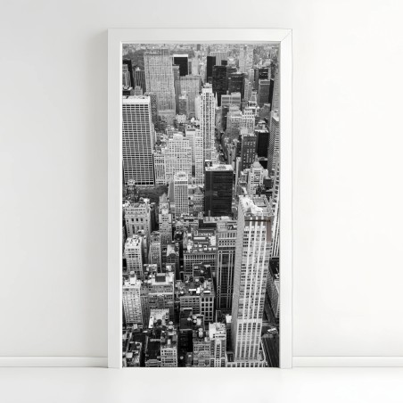 Adesivo per porta vista aerea di Manhattan in bianco e nero • Wallissimo®