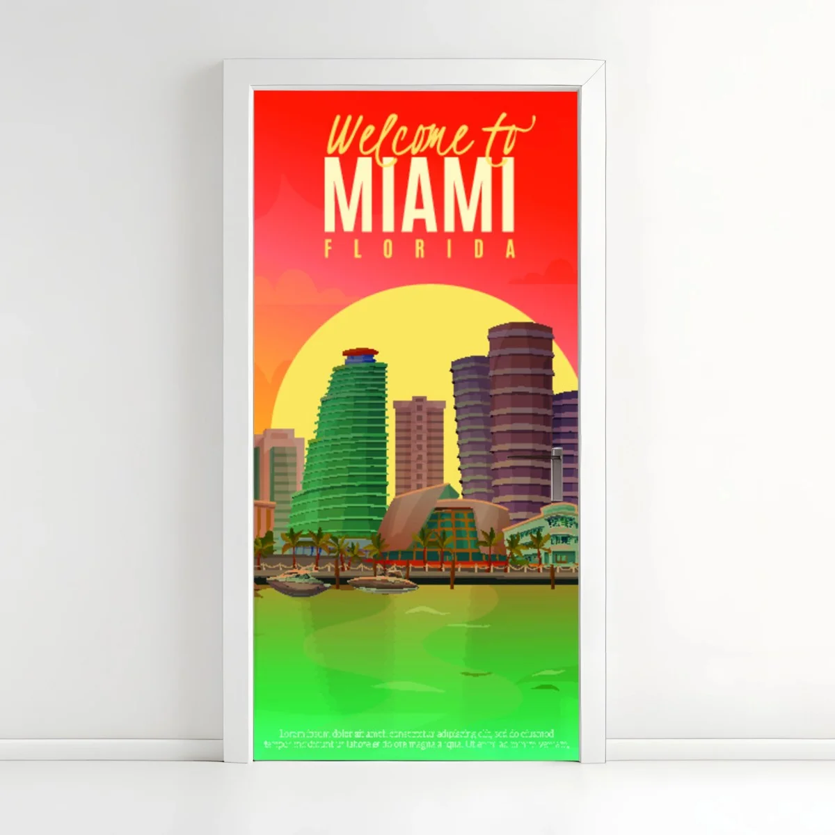 Adesivo per porta benvenuto a Miami: skyline al tramonto • Wallissimo® Adesivo per porta benvenuto a Miami: skyline al tramonto • Wallissimo®