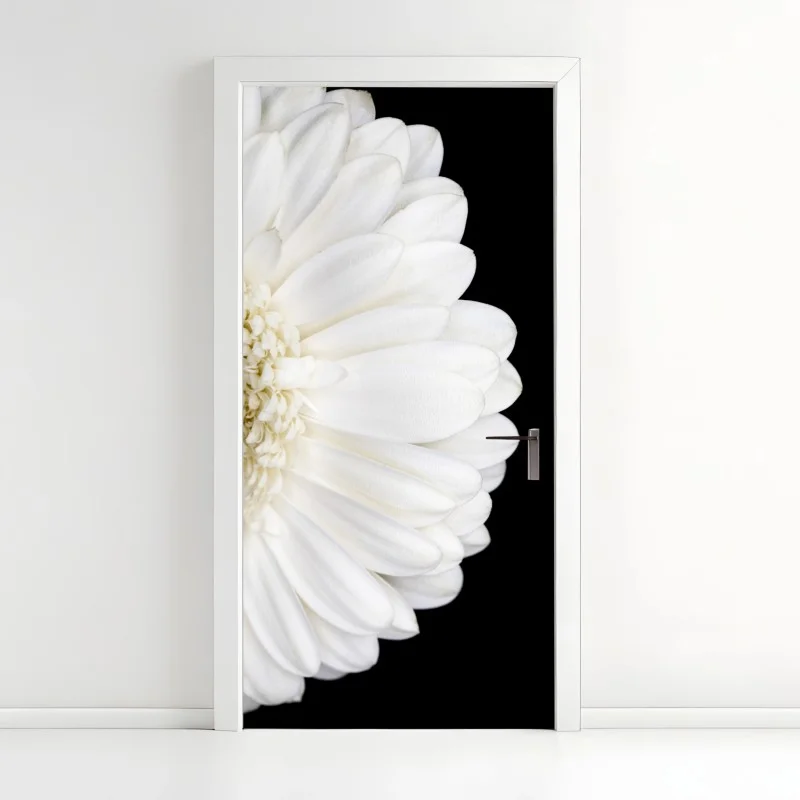 Adesivo per porta gerbera bianca su sfondo nero