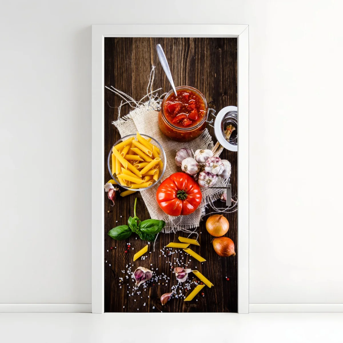 Adesivo per porta composizione rustica di ingredienti per la pasta • Wallissimo® Adesivo per porta composizione rustica di ingredienti per la pasta • Wallissimo®