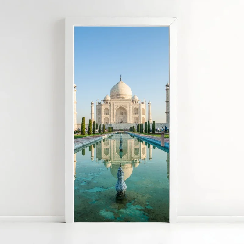 Adesivo per porta riflessi del Taj Mahal all'alba