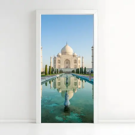 Adesivo per porta riflessi del Taj Mahal all'alba • Wallissimo®