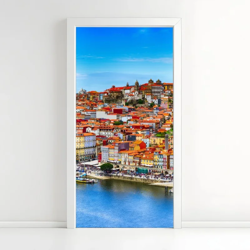 Adesivo per porta panorama colorato di Porto sul fiume Douro