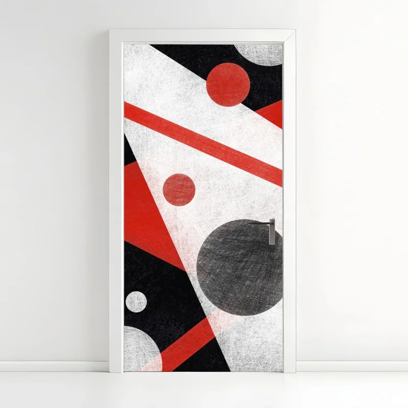 Adesivo per porta composizione geometrica astratta rossa e nera