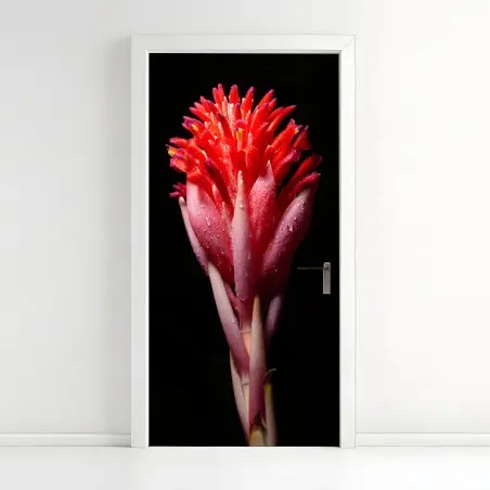 Adesivo per porta fioritura tropicale su sfondo nero • Wallissimo®