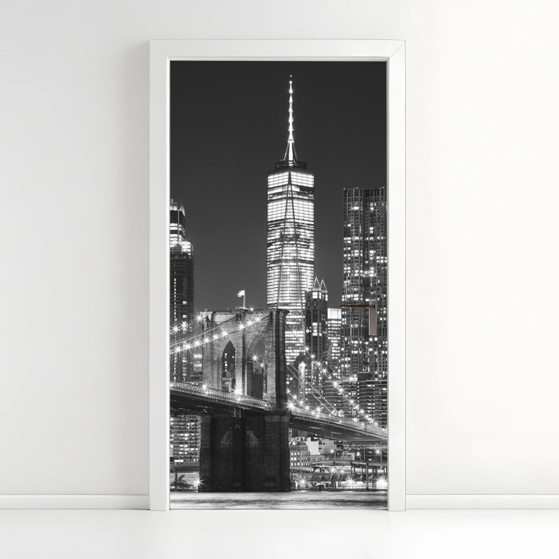 Adesivo per porta notte sul ponte di Brooklyn e skyline di Manhattan
