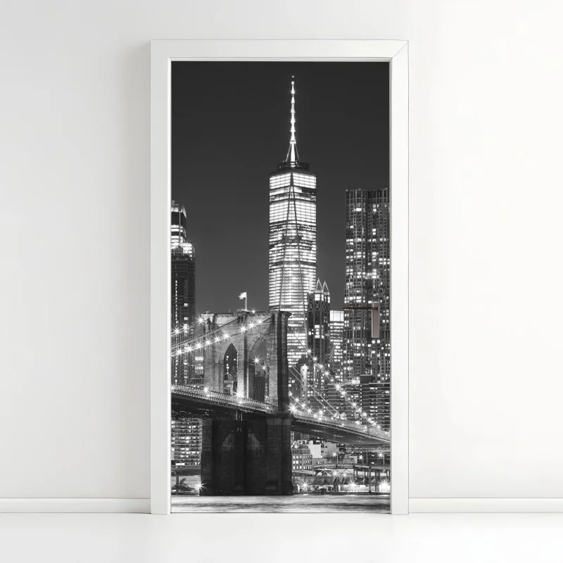 Adesivo per porta notte sul ponte di Brooklyn e skyline di Manhattan