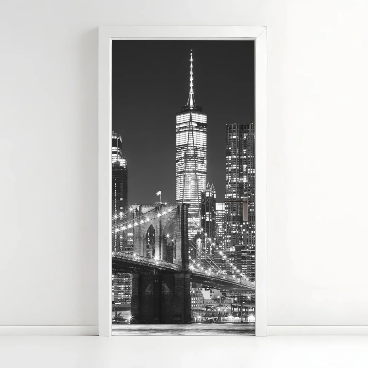 Adesivo per porta notte sul ponte di Brooklyn e skyline di Manhattan • Wallissimo® Adesivo per porta notte sul ponte di Brooklyn e skyline di Manhattan • Wallissimo®