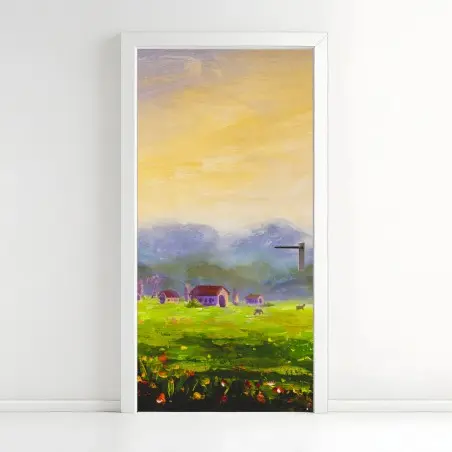 Adesivo per porta alba estiva in campagna • Wallissimo®