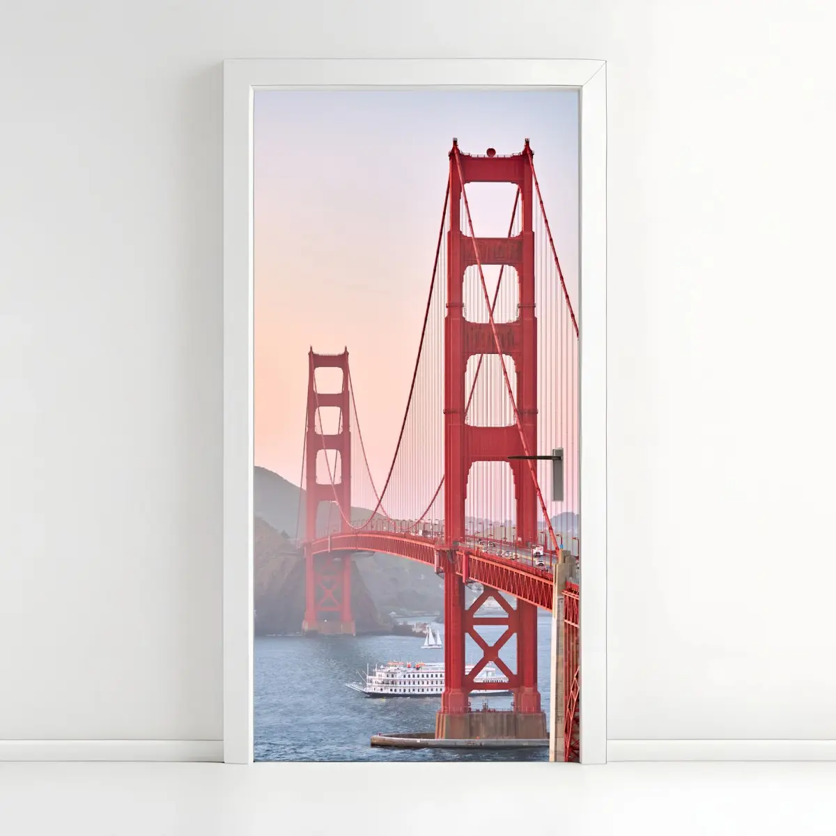 Adesivo per porta maestoso Golden Gate al tramonto • Wallissimo®