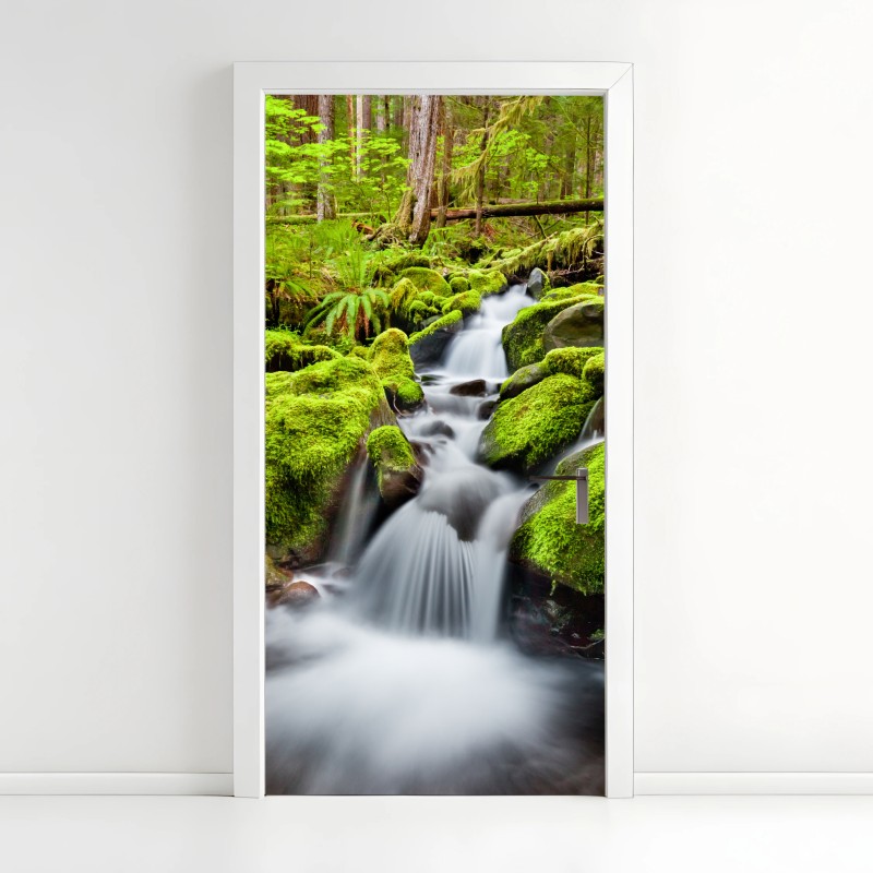 Adesivo per porta paesaggio incantato della cascata di Sol Duc