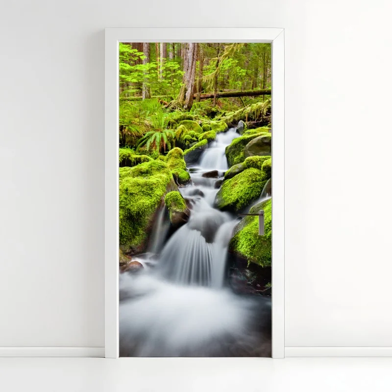 Adesivo per porta paesaggio incantato della cascata di Sol Duc