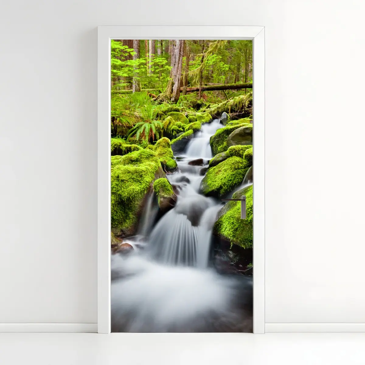 Adesivo per porta paesaggio incantato della cascata di Sol Duc • Wallissimo®