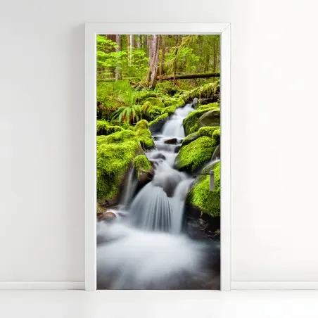 Adesivo per porta paesaggio incantato della cascata di Sol Duc • Wallissimo®