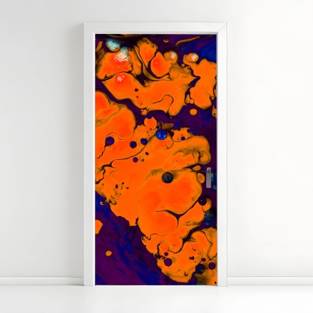 Adesivo per porta esplosione arancione su sfondo viola • Wallissimo®