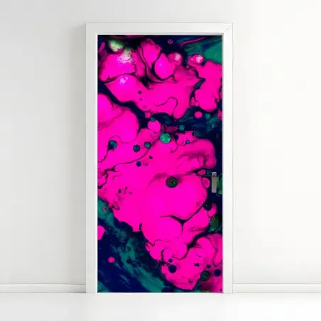 Adesivo per porta astrazione fluida rosa e smeraldo • Wallissimo®