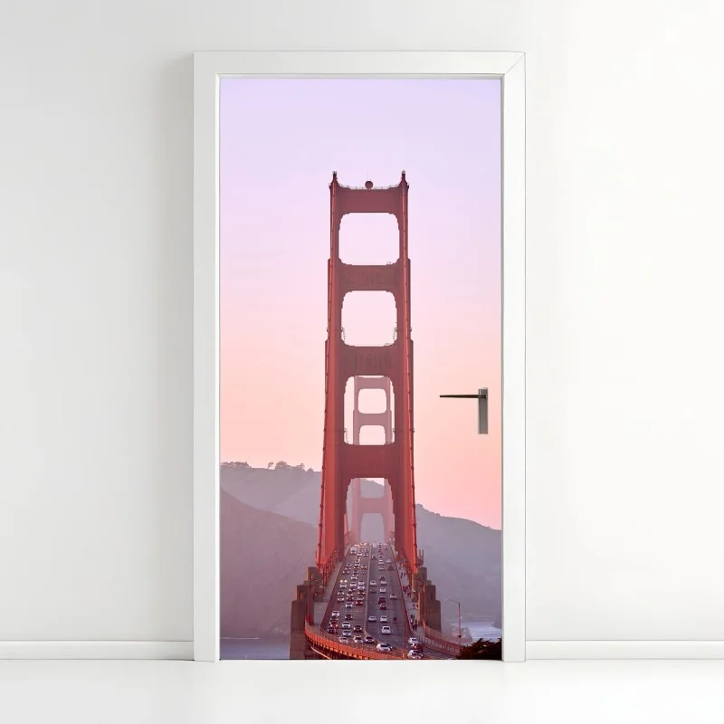 Adesivo per porta vista sul Golden Gate al tramonto