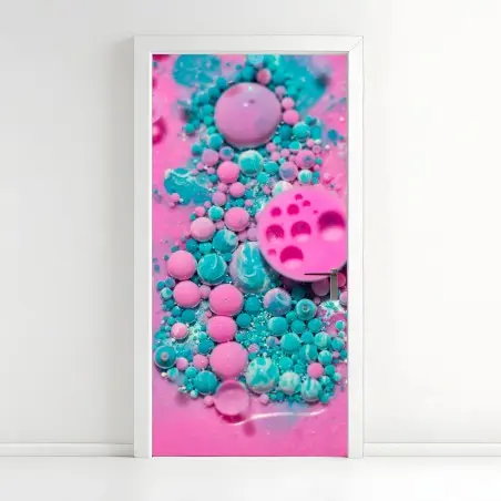 Adesivo per porta motivo marmorizzato rosa e turchese • Wallissimo®