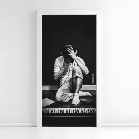 Adesivo per porta introspezione musicale in bianco e nero • Wallissimo®