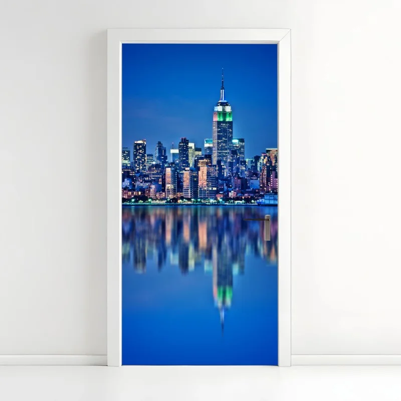Adesivo per porta riflessi notturni sullo skyline di New York