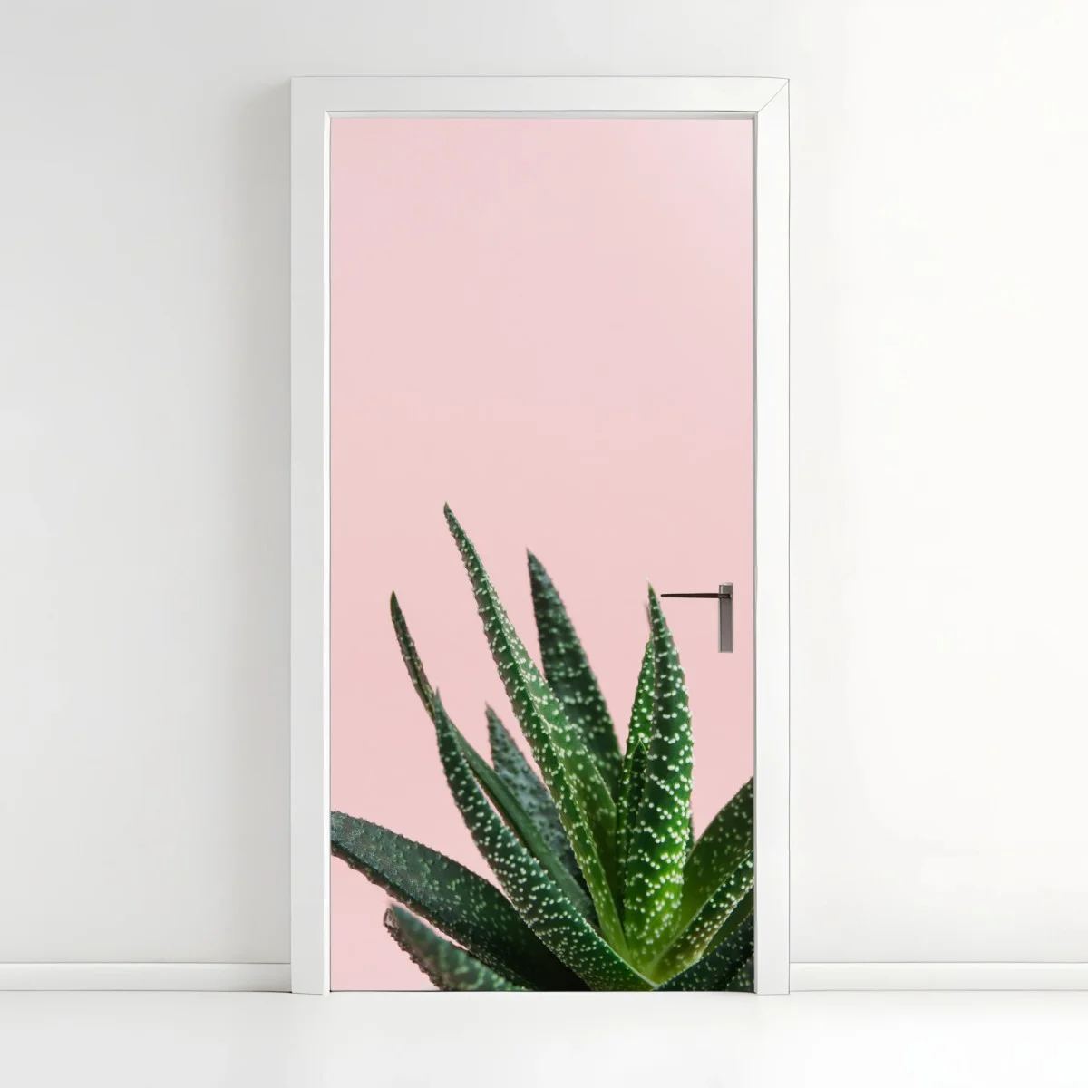 Adesivo per porta aloe su sfondo rosa minimalista • Wallissimo® Adesivo per porta aloe su sfondo rosa minimalista • Wallissimo®