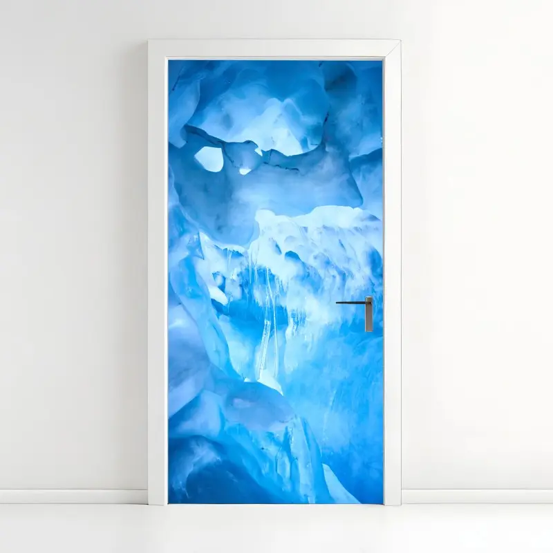 Adesivo per porta grotta di ghiaccio blu: paesaggio sotterraneo