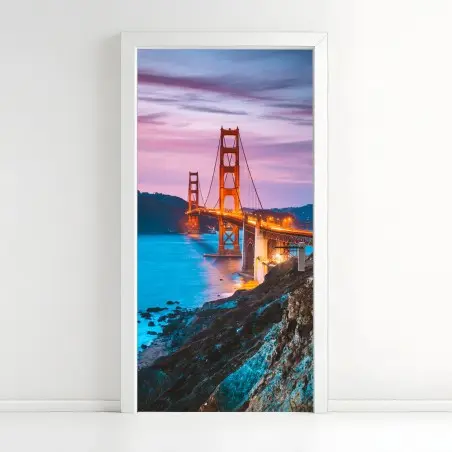 Adesivo per porta tramonto sul Golden Gate: panorama sulla baia di San Francisco • Wallissimo®