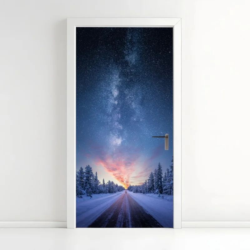 Adesivo per porta strada verso la via lattea all'alba