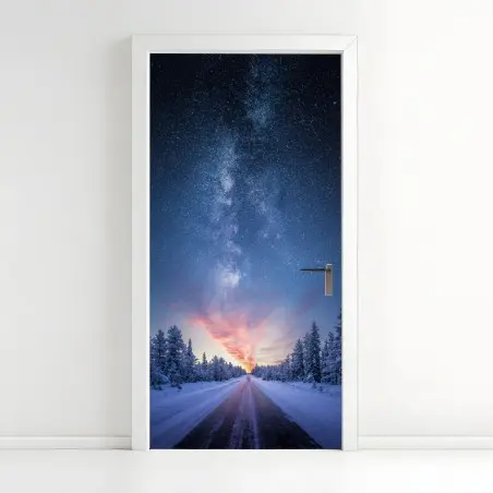 Adesivo per porta strada verso la via lattea all'alba • Wallissimo®