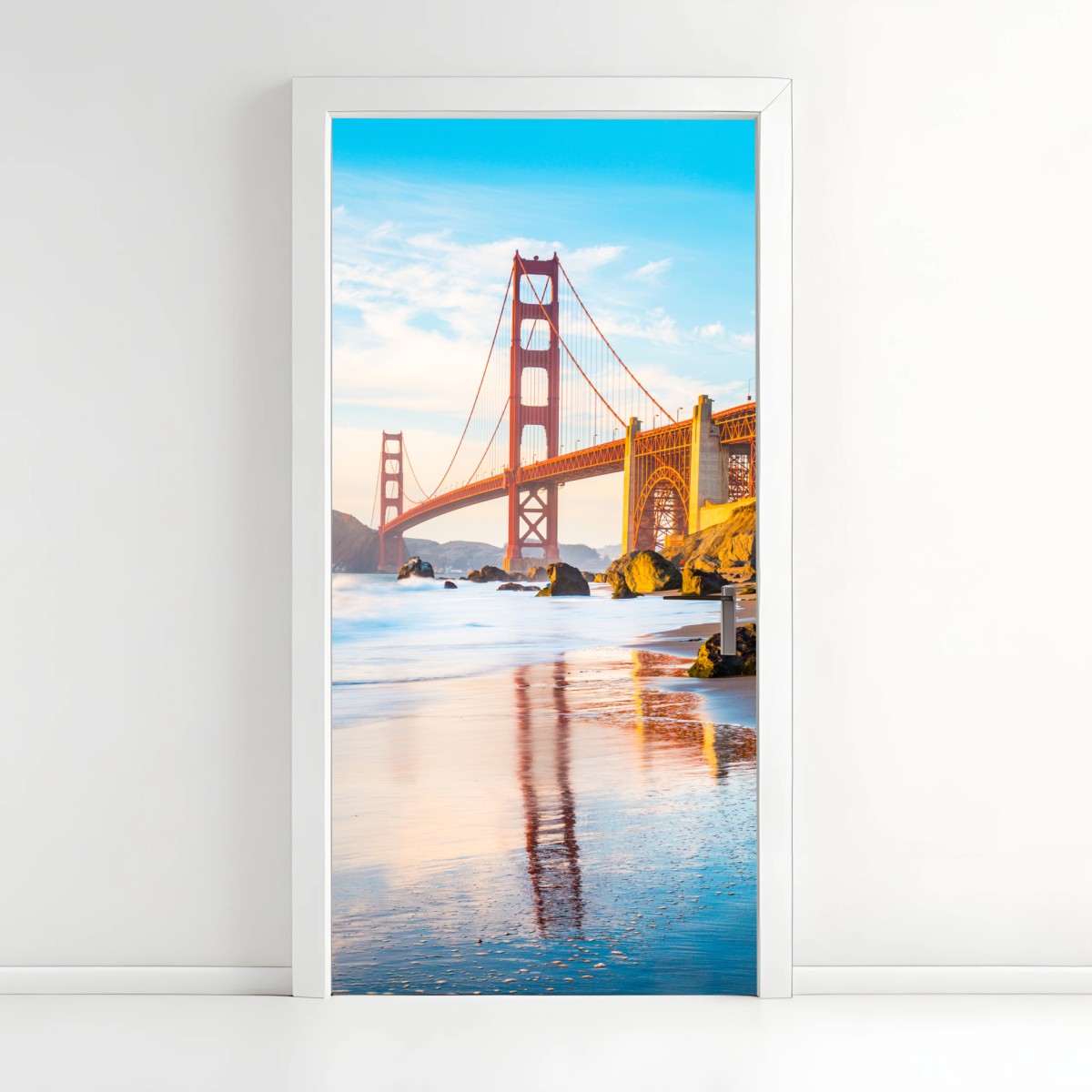 Adesivo per porta tramonto dorato sul Golden Gate Bridge • Wallissimo®