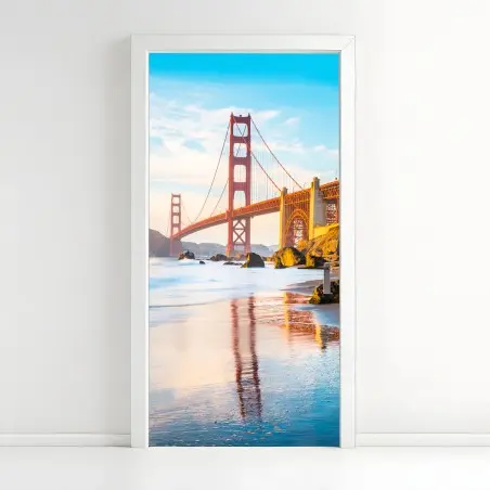 Adesivo per porta tramonto dorato sul Golden Gate Bridge • Wallissimo®