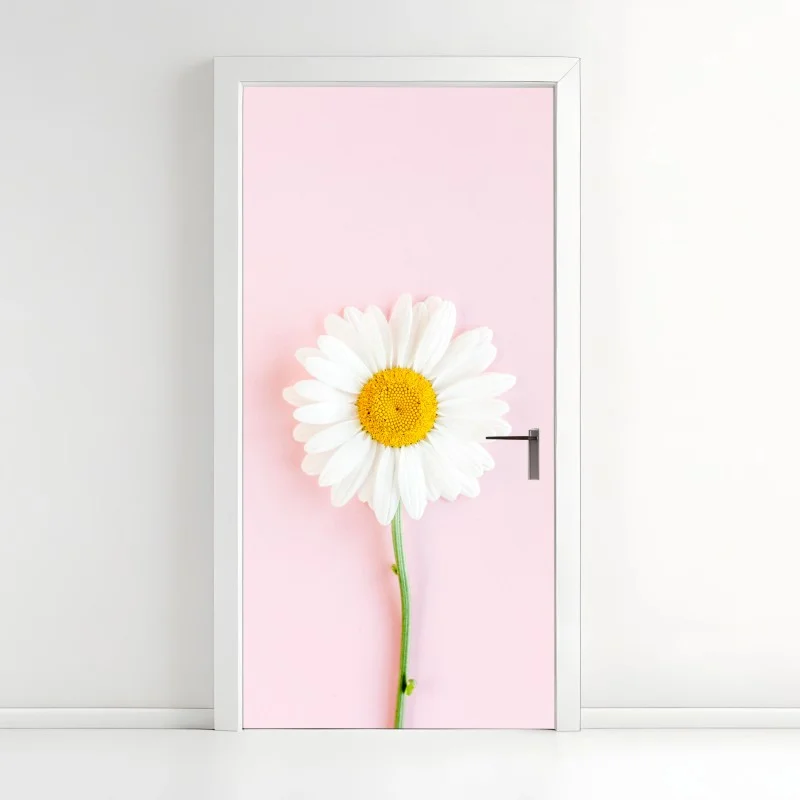Adesivo per porta margherita su sfondo rosa pastello