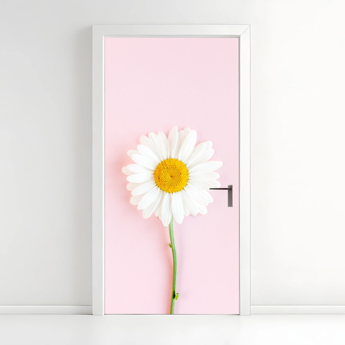 Adesivo per porta margherita su sfondo rosa pastello • Wallissimo®