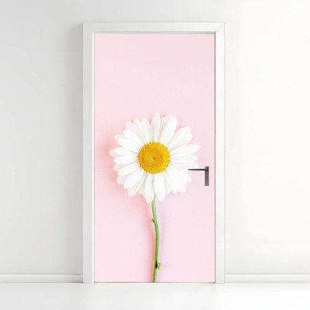 Adesivo per porta margherita su sfondo rosa pastello • Wallissimo®
