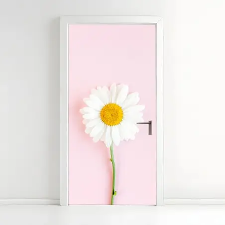 Adesivo per porta margherita su sfondo rosa pastello • Wallissimo®