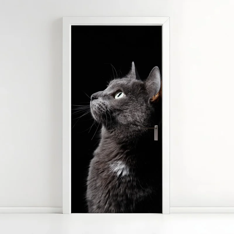 Adesivo per porta ritratto etereo di gatto grigio