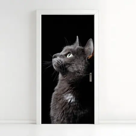 Adesivo per porta ritratto etereo di gatto grigio • Wallissimo®