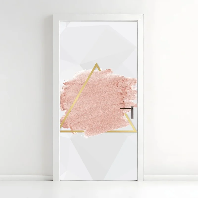 Adesivo per porta eleganza rosa e oro con triangolo geometrico