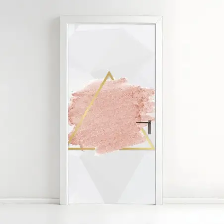 Adesivo per porta eleganza rosa e oro con triangolo geometrico • Wallissimo®