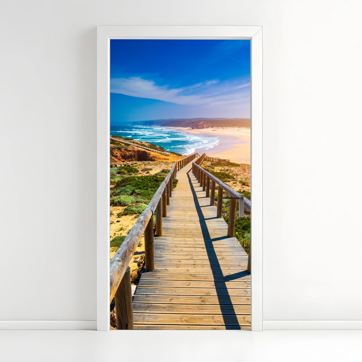 Adesivo per porta passerella verso il mare di Praia da Bordeira • Wallissimo®