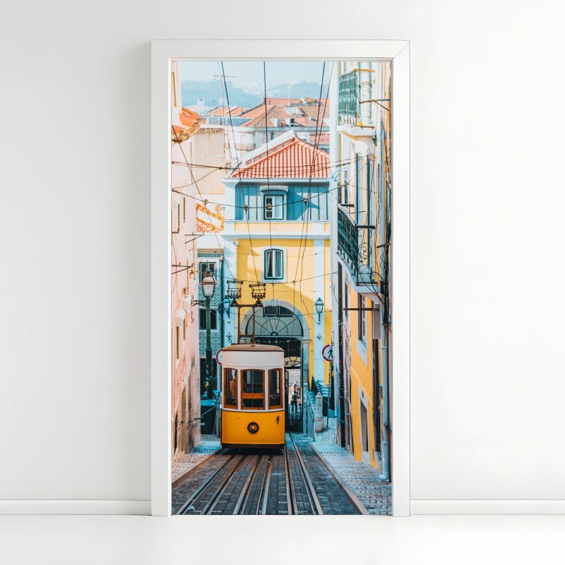Adesivo per porta scorcio del tram di Bica a Lisbona