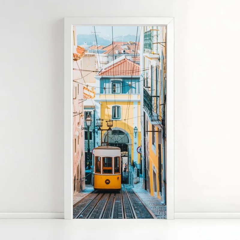 Adesivo per porta scorcio del tram di Bica a Lisbona