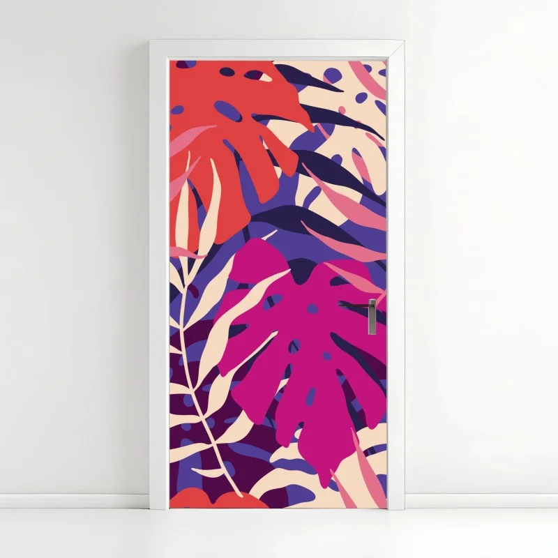 Adesivo per porta motivo tropicale retrò in colori pastello