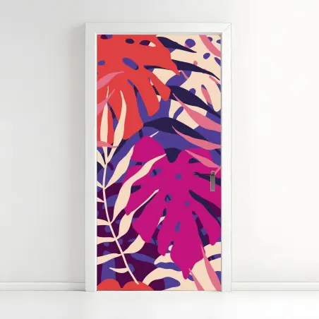 Adesivo per porta motivo tropicale retrò in colori pastello • Wallissimo®