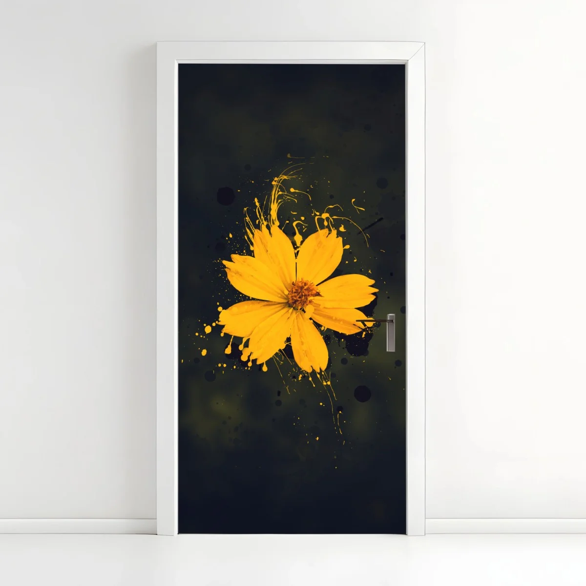 Adesivo per porta fiore giallo su sfondo scuro in stile splash • Wallissimo® Adesivo per porta fiore giallo su sfondo scuro in stile splash • Wallissimo®
