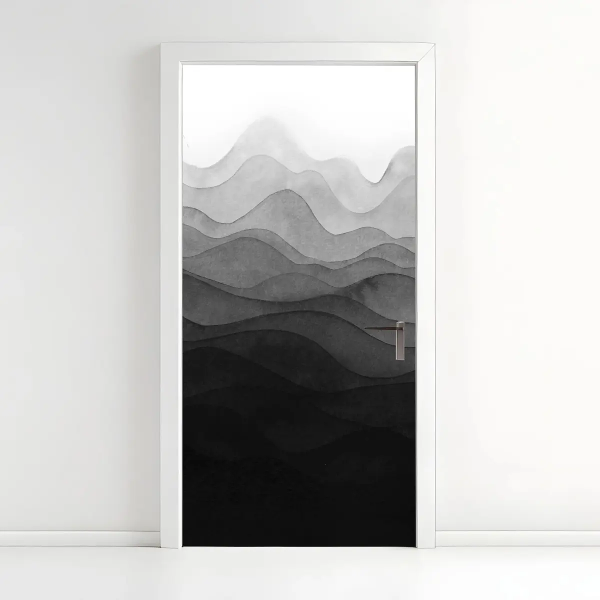 Adesivo per porta paesaggio montano a strati in inchiostro • Wallissimo®